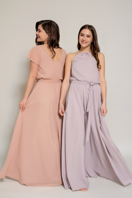 Dlouhé šifonové šaty s rukávy MiaBella