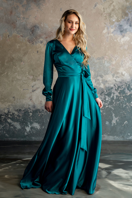 Saténové společenské šaty s rukávy MiaBella