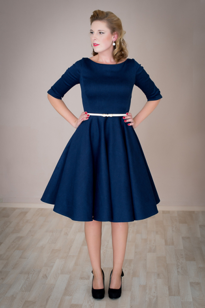 ADELE retro šaty modré denim (Barva Barva jako na obrázku, Velikost Zakázkové šití + 500Kč)