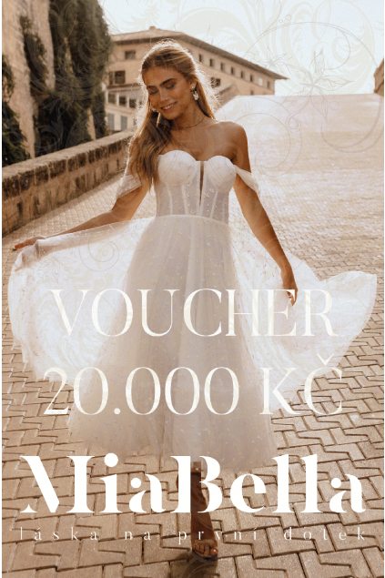 Svatební šaty Dárkový poukaz v hodnotě 20000 Kč Online MiaBella
