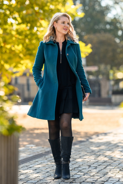 Vlněný kabát áčkový dílový střih MiaBella