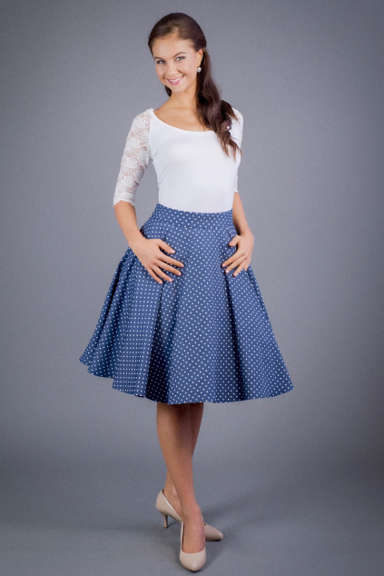 Kolová sukně denim s puntíky MiaBella