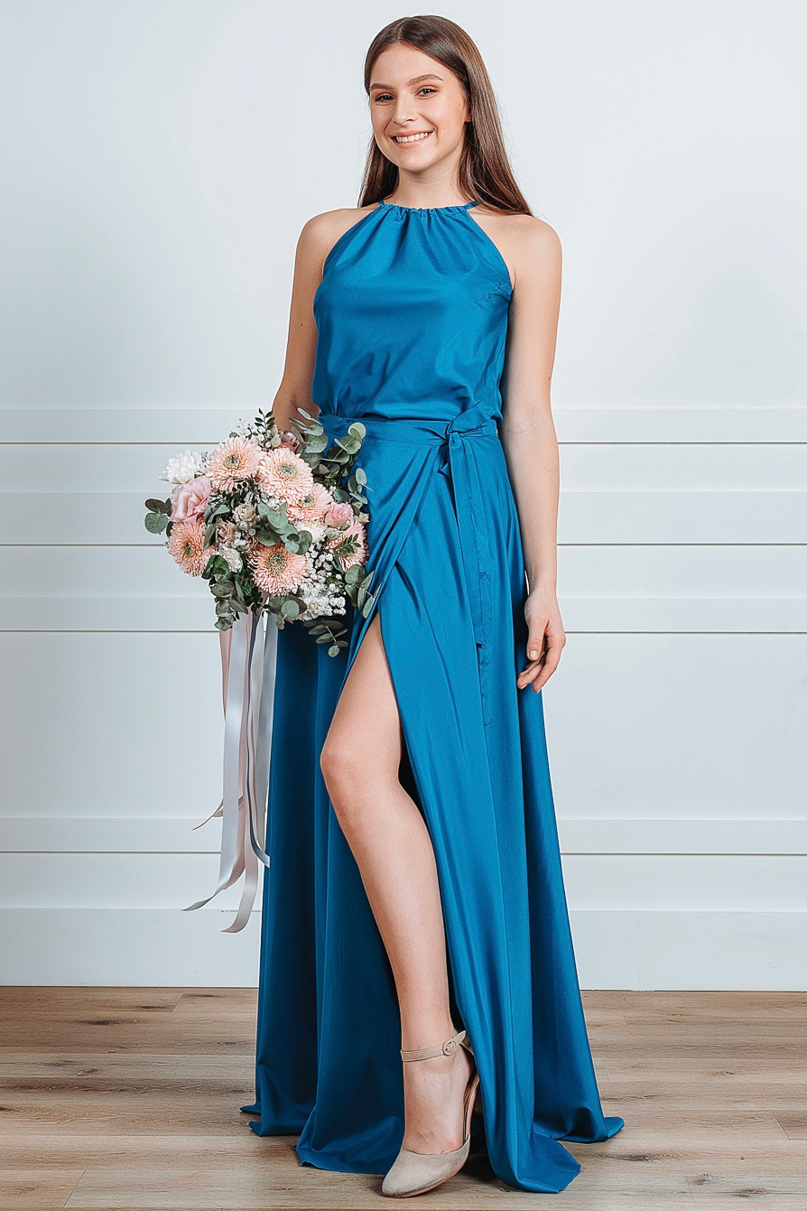 Dlouhá zavinovací sukně - výběr barev modré Mist 83468, Obvod pasu a požadovanou délku uveďte v poznámce