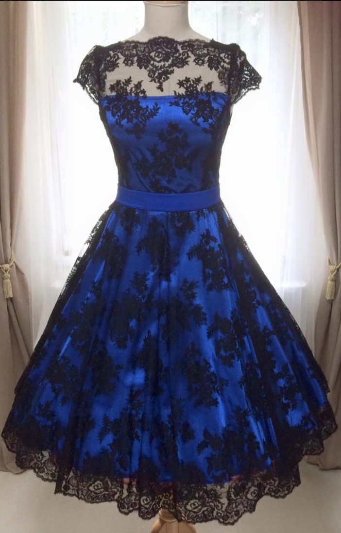 Korzetové retro šaty modro-černé, vel.38