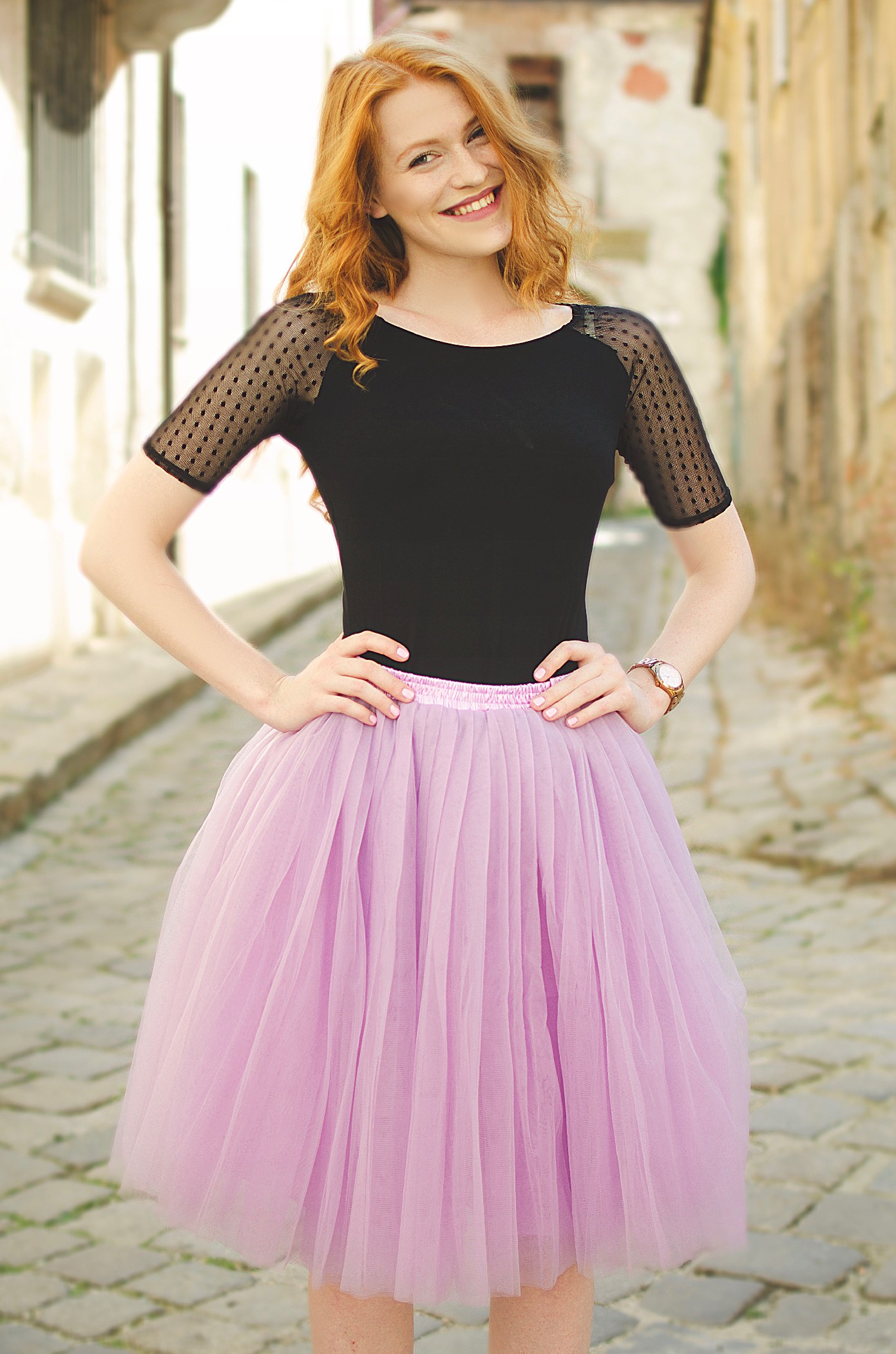 Tylová TUTU sukně fialová nad kolená - 50 cm