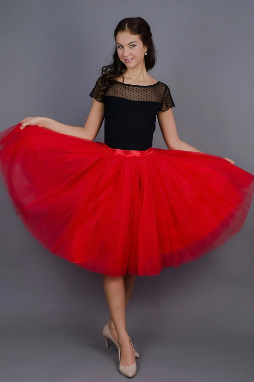 Dámská tylová TUTU sukně červená nad kolená - 50 cm