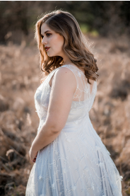 Šedo-modré svatební šaty ISABELLA PLUS – přední pohled