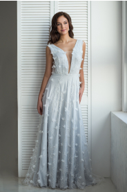 Šedo-modré svatební šaty ISABELLA PLUS – detail pasu