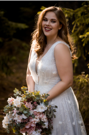 Šedo-modré svatební šaty ISABELLA PLUS – detail střihu