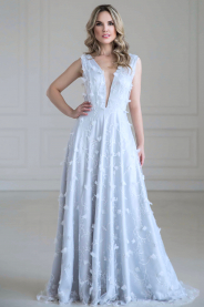 Šedo-modré svatební šaty ISABELLA PLUS – detail rukávů