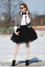 Dámská tylová TUTU sukně černá (Délka sukně pod kolená - 60 cm)