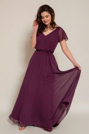 Dlouhé šifonové šaty s rukávy – přední pohled