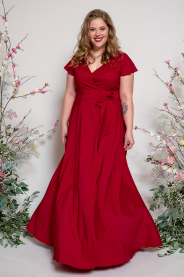 Dlouhé zavinovací šaty s výstřihem véčko & lodička (otáčecí) 2 (Barva Švestková  /prune/, Střih 40)