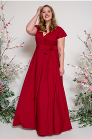 Dlouhé zavinovací šaty s výstřihem véčko & lodička (otáčecí) 2 (Barva Švestková  /prune/, Střih 40)