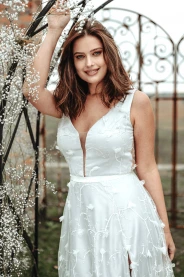 Šedo-modré svatební šaty ISABELLA – přední pohled