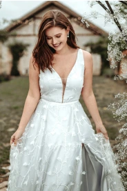 Šedo-modré svatební šaty ISABELLA – zadní pohled