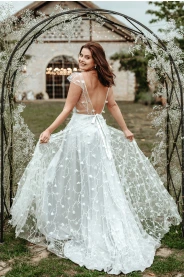 Šedo-modré svatební šaty ISABELLA – boční pohled