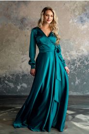 Saténové společenské šaty s rukávy MiaBella