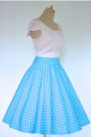 Kolová sukně modrá s puntíkem – přední pohled