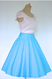 Kolová sukně modrá s puntíkem (Barva Barva ze vzorníku č. 1 - bez příplatku, Velikost Na zakázku - pas > 90cm + 200Kč)