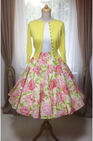 Kolová sukně s pivoňkami (Barva Barva jako na obrázku, Velikost Na zakázku - pas > 90cm + 200Kč)