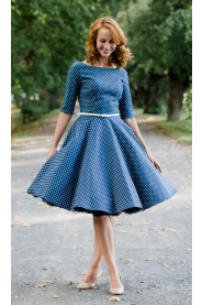 ADELE retro šaty denim s puntíkem MiaBella