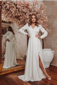 Saténové svatební šaty s rukávy MiaBella