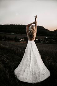 Šedo-modré svatební šaty ISABELLA - vel.38 – romantický detail