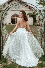 Šedo-modré svatební šaty ISABELLA - vel.38 – boční pohled