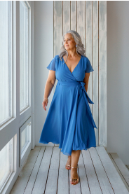 Midi šifonové zavinovací šaty s rukávky MiaBella