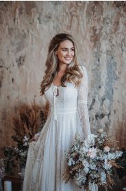 Svatební šaty Krajkové boho šaty PALOMA, vel. 38 – přední pohled