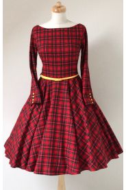 Červené kárované šaty s rukávy ADELE – detail modelu