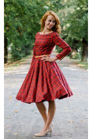 Červené kárované šaty s rukávy ADELE MiaBella