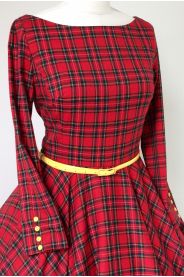 Červené kárované šaty s rukávy ADELE – přední pohled