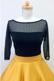 Černé triko s puntíkatým sedlem a 3/4 rukávy MiaBella