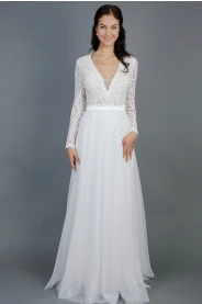 Splývavé svatební šaty s rukávy, vel. 36 MiaBella