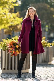 Vlněný kabát s kašmírem áčkového střihu MiaBella