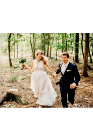 Svatebni saty s bavlnene krajky s hlubokym vystrihem