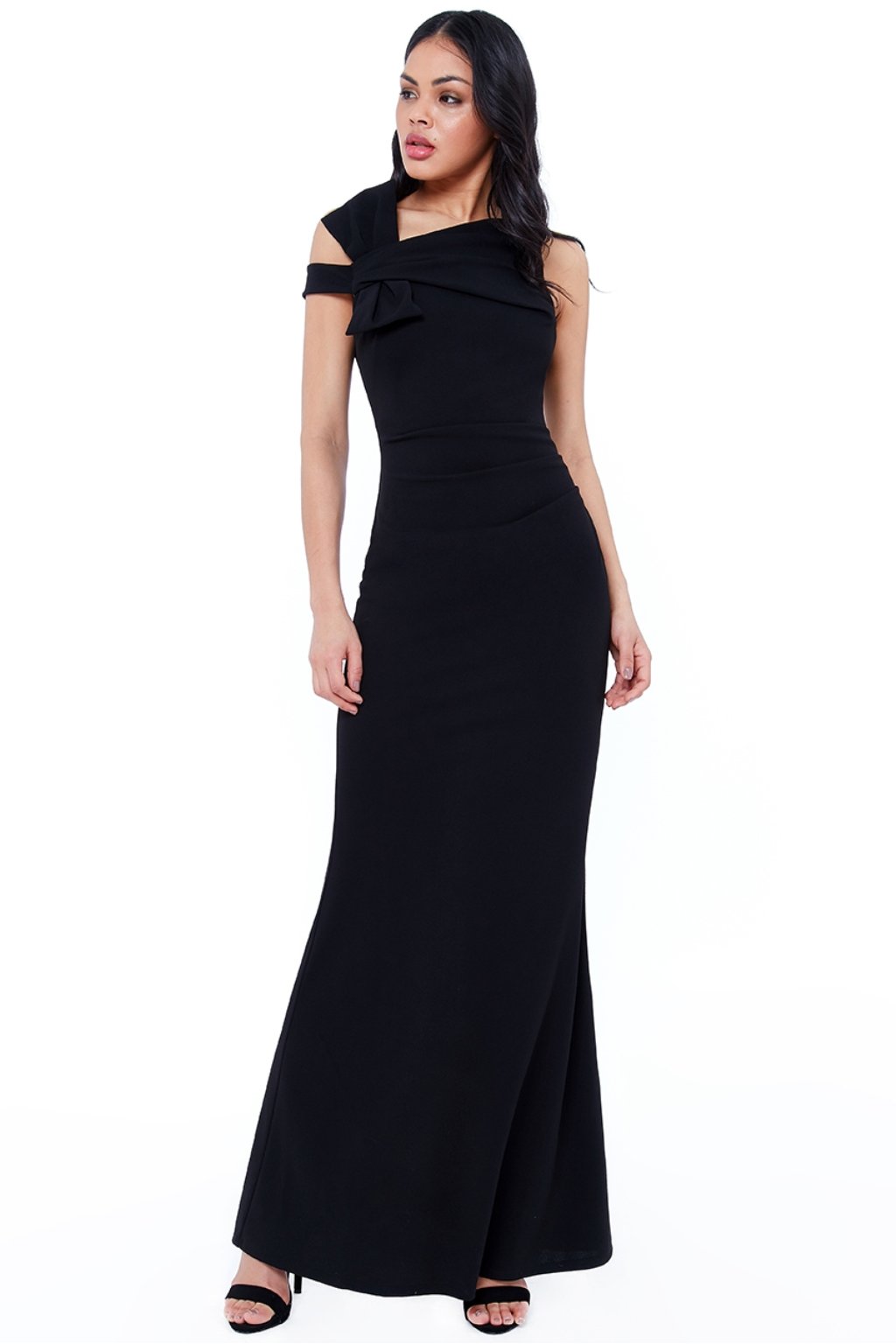 Čierne priliehavé šaty s mašľou (Velikost L)