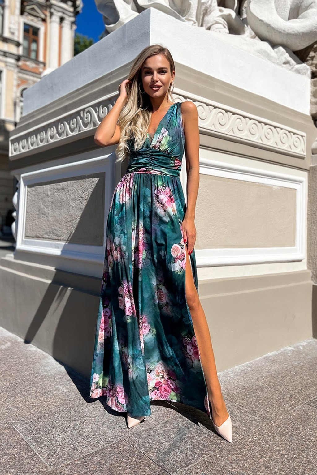 Smaragdové kvetinové šaty (Velikost L)