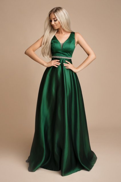 Smaragdové spoločenské šaty s kamienkami (Velikost 4XL)