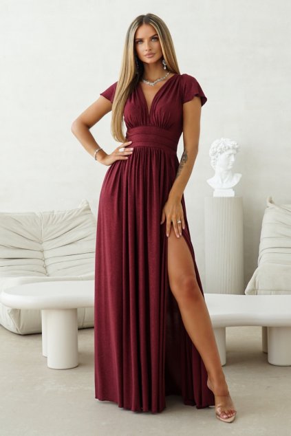 Purpurové trblietavé šaty s rozparkom (Velikost 4XL)