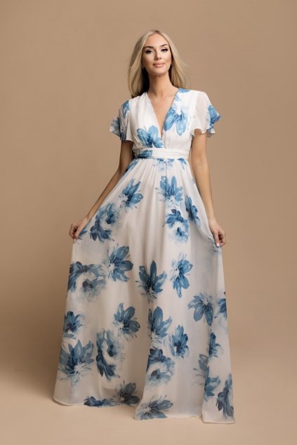 Bielo-modré kvetinové šaty (Velikost L)