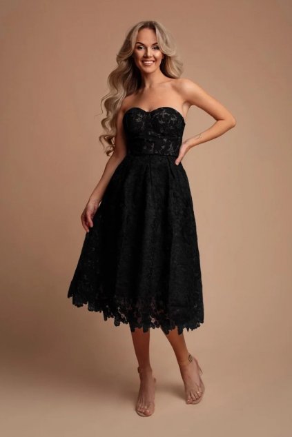Čierne midi šaty s krajkou (Velikost L)