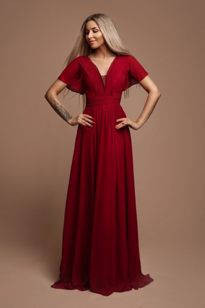 Červené spoločenské šifónové šaty (Velikost L)