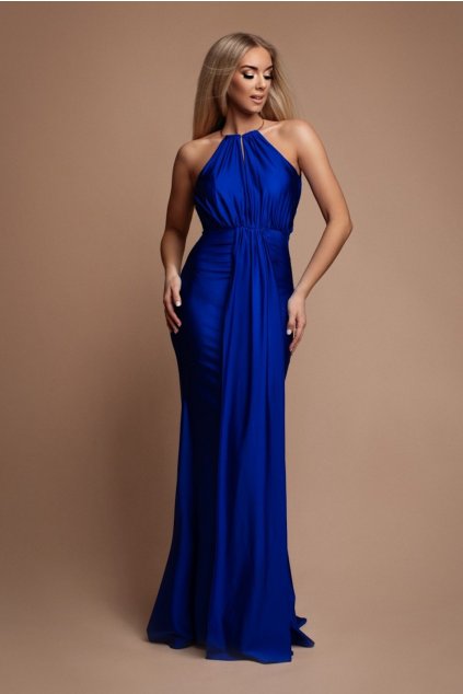 Modré priliehavé šaty s kovovou aplikáciou (Velikost L)