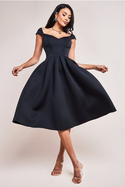 Čierne midi šaty s áčkovou sukňou (Velikost L)