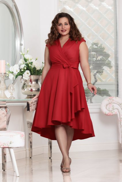 Červené midi šaty s áčkovou sukňou (Velikost L)