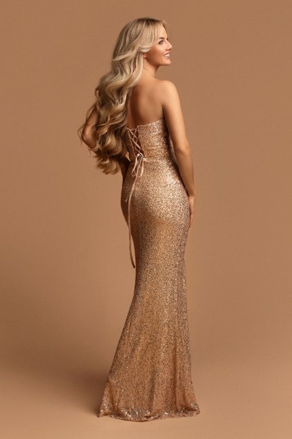 Zlaté flitrované šaty s rozparkom (Velikost L)