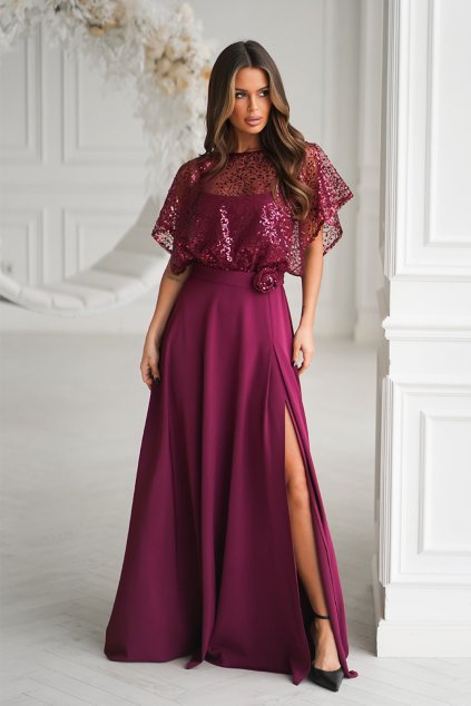 Bordové spoločenské šaty s flitrami (Velikost 4XL)